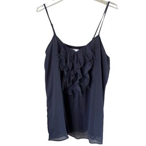 Old Navy sheer straps tank top size large gray raw hem ruffle in the front